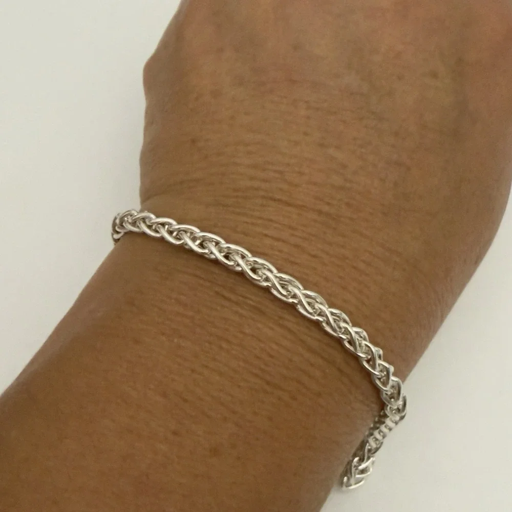 Vtg Italy 925 Sterling Silver Spiga Wheat Rope Chain Bracelet 7